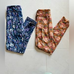 TWO PAIRS- Lularoe Colorful Print Leggings-One Size